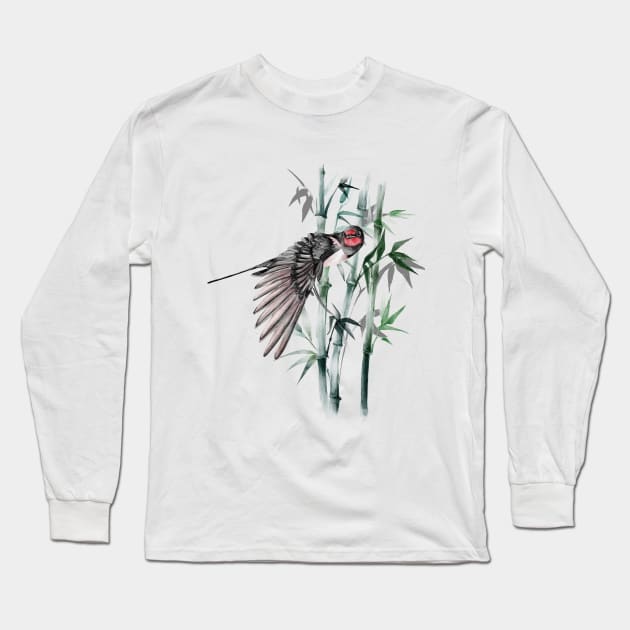 Swallow and bamboo japanese painting Long Sleeve T-Shirt by KOTOdesign